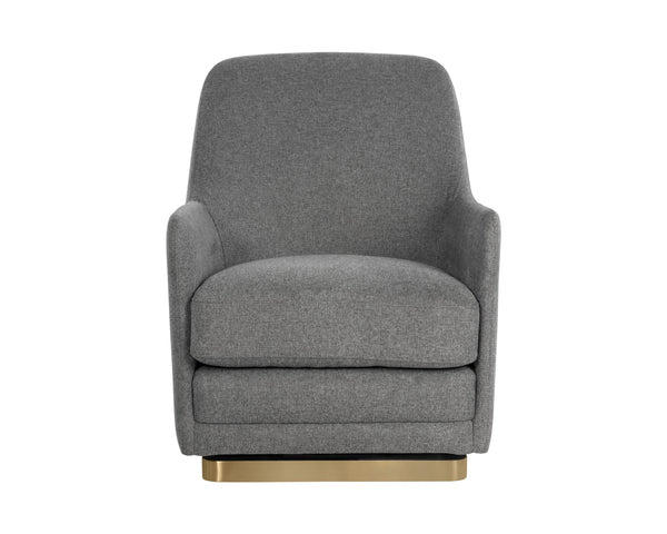 Sunpan Marcela Modern Swivel Lounge Chair in Belfast Koala Grey with Antique Brass Base for Chic Relaxation