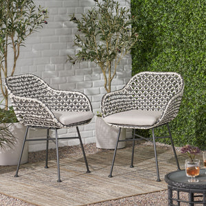 English Elm Christopher Knight Home® - HERBERT Woven Club Chair in Black PE Rattan & Iron with Waterproof Fabric — Modern Outdoor Patio Comfort 70432.00BWHI