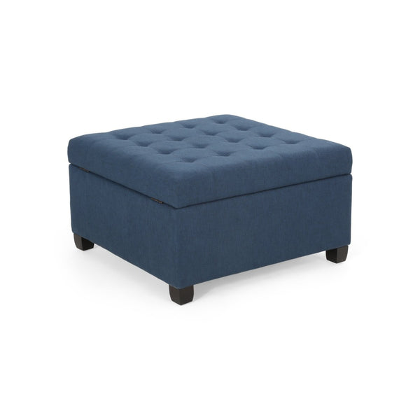 English Elm Upholstered Waffle Tufted Storage Ottoman with Birch Legs for Modern Living Rooms Navy Blue N757P377356N