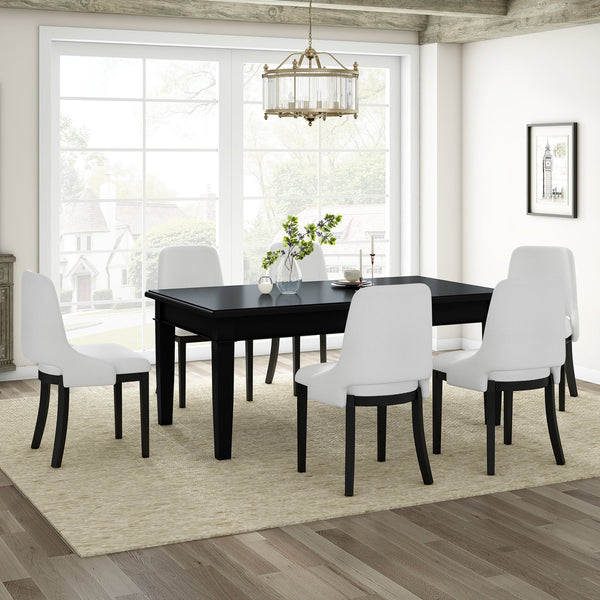 English Elm Wooden Linen Upholstered Dining Chairs Set of 2 — Sturdy Rubber Wood Frame, 300lb Capacity, Farmhouse Appeal Beige+Black N842P300893D