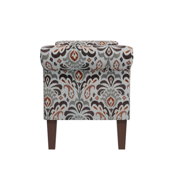 English Elm Wallen Traditional Upholstered Storage Ottoman Bench with Nailhead Trim and Vine Pattern Multi B127P409581