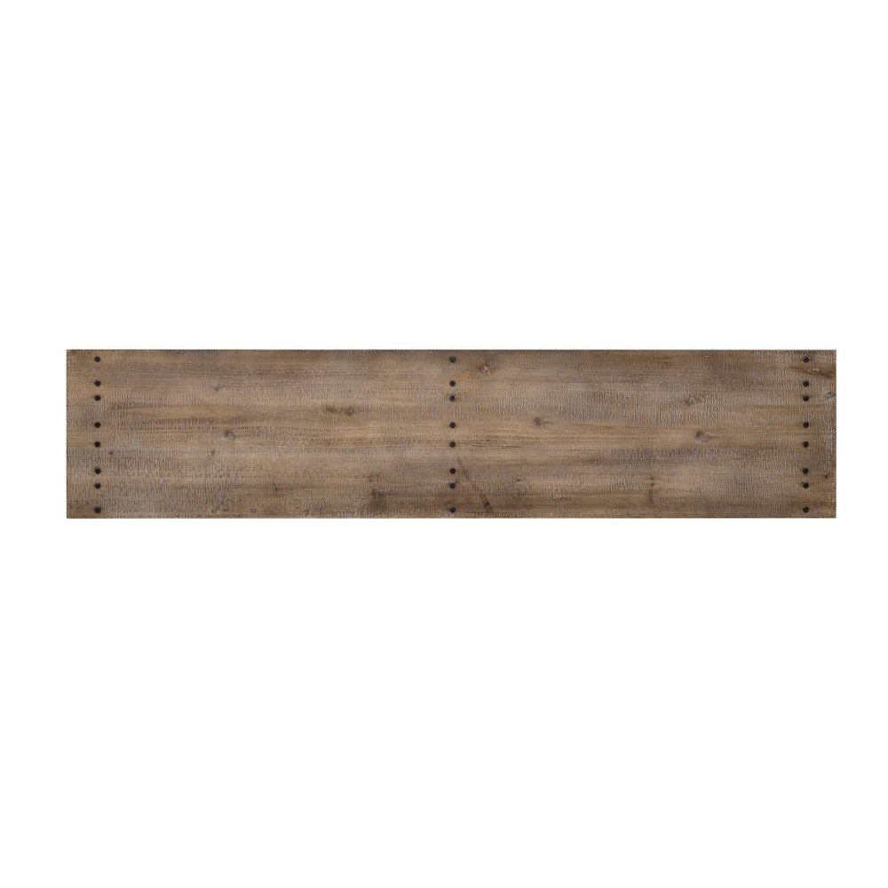 English Elm U_Style 62.9" Vintage Console Table - Solid Fir Wood, Antique Metal Rivets & Under-Shelf Storage Option N711P289135O-GIGA