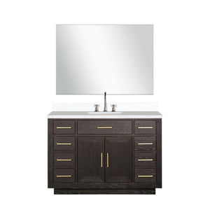 English Elm Brown Oak Single Bath Vanity Set With White Quartz Top, Chrome Faucet & 46" Frameless Mirror B2731S01959