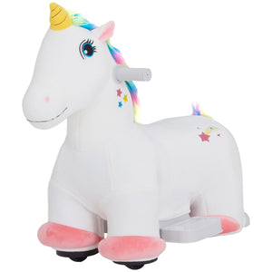 English Elm Qaba Battery Powered Toddler Ride on Pony with Music Soft Touch Foam Seat Pu Wheels White W2225P249817