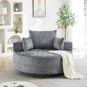English Elm 55''l 55'l Chenille Swivel Lounge Chair Plush Foam Fill 360 Rotation Modern Living Room Grey W834S00641