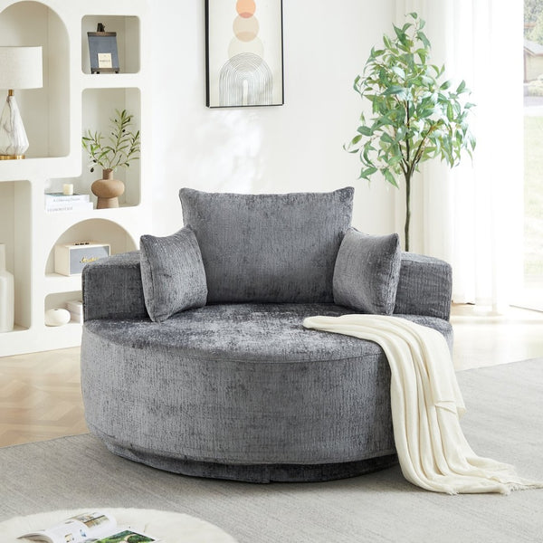 English Elm 55''l 55'l Chenille Swivel Lounge Chair Plush Foam Fill 360 Rotation Modern Living Room Grey W834S00641