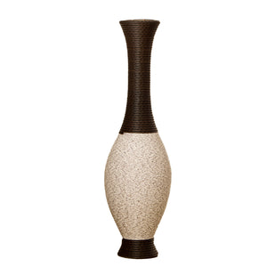 English Elm 39-Inch Tall Standing Designer Floor Vase with Brushed Gold Accents, Durable PVC Rattan Texture, Elegant Home Accent White+Black W2796P193946
