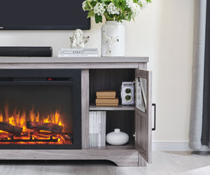 English Elm 75" Gray Wood Tv Stand with 44 Inch Electric Fireplace for Living Rooms W1769S00008