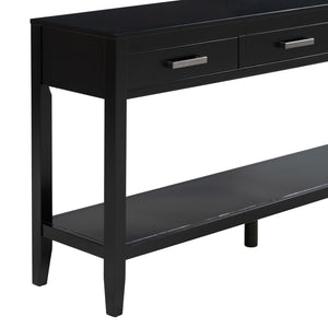 English Elm U_style Farmhouse Console Table with Three Drawers Open Shelf Entryway Organizer Black N711P410445B