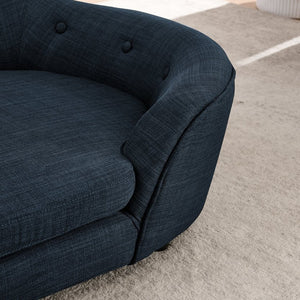 English Elm Oversized Oval Dog Sofa with Tufted Linen Backrest for Large Breed Lounging Comfort Dark Blue W487P415301