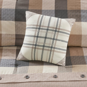 English Elm 7 Piece Herringbone Comforter Set - Cozy Buffalo Plaid Queen Ensemble With Decorative Pillows B03597190
