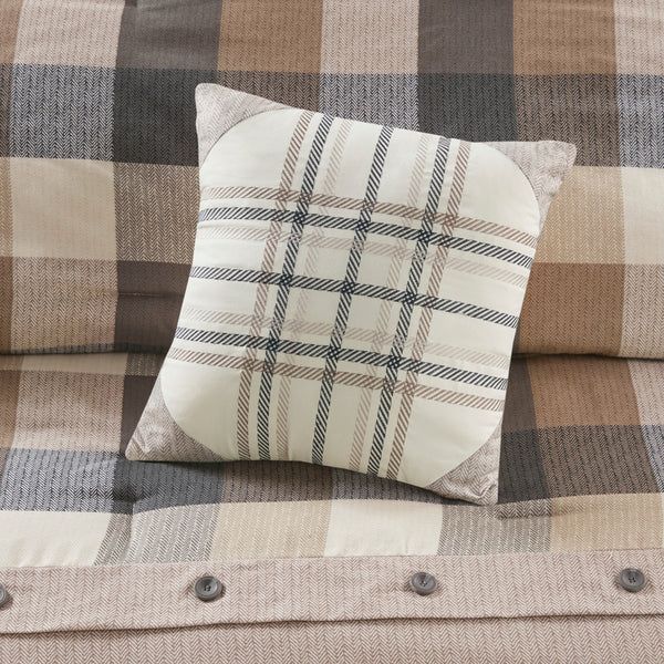 English Elm 7 Piece Herringbone Comforter Set - Cozy Buffalo Plaid Queen Ensemble With Decorative Pillows B03597190
