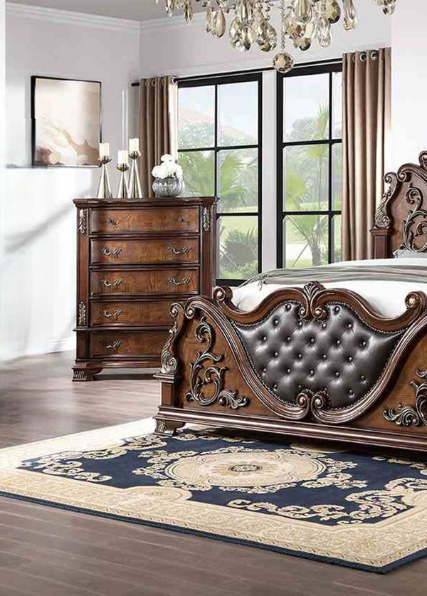 English Elm Brown Cherry Chest with Genuine Marble Top Bronze Hardware Traditional Bedroom Storage B2741P448891