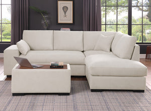 English Elm Joviel Woven Fabric Sectional with Chaise Ottoman Pocket Coil Living Room Sofa Beige B2749S00264