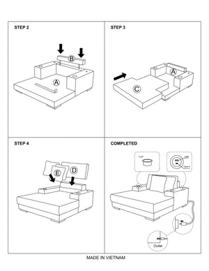 English Elm Modern Fur-Like Jumbo Corduroy Chaise Lounge with Cup Holders USB Port Plush Pillows Wooden Legs Gray 68 L x 59 W x 21 H B011P396716