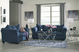 English Elm Aruca Navy Blue Microfiber Pillow Back 2-Piece Living Room Set, Sofa and Loveseat, Navy Blue