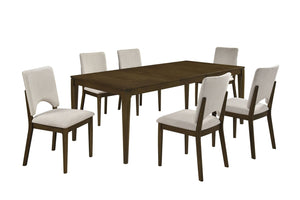 English Elm Contemporary Oak Veneer Extendable Dining Set Six Upholstered Chairs Angular Tapered Legs B011S02505