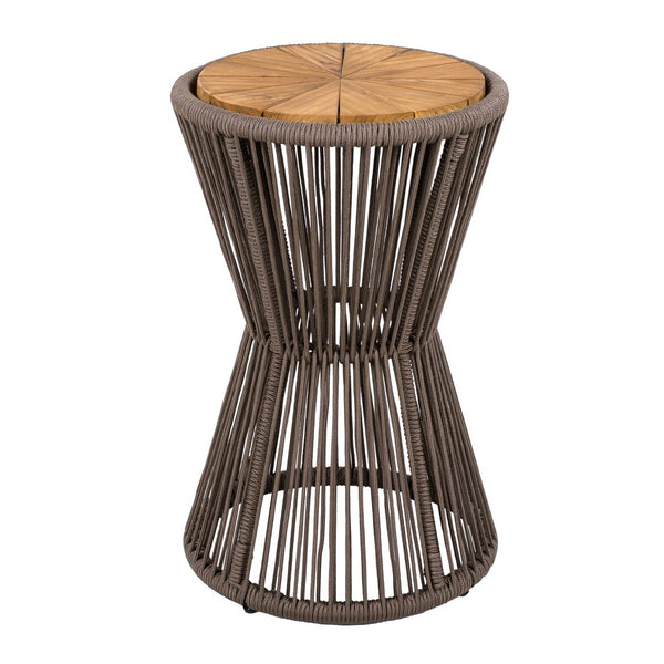 English Elm Scott Living Nara Outdoor Acacia Wood Side Tables with Woven Rope Iron Frame Set Dark Grey,Teak N770PS2354692D