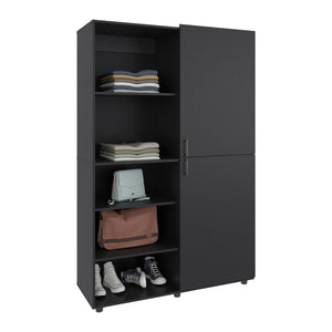 English Elm Wardrobe Spacious 72.4" H Two-Door Engineered Wood Closet with Five Shelves, Six Legs, Modern Appeal Black 40.94 L x 29.13 W x 5.51 H B097S00222