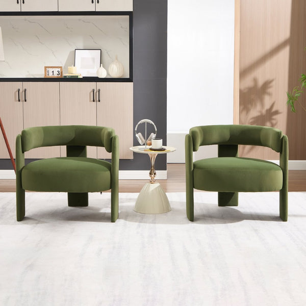 English Elm Accent Chair Velvet Upholstered Mid Century Modern Seat with Tapered Wood Legs for Any Room Green W3244P417183