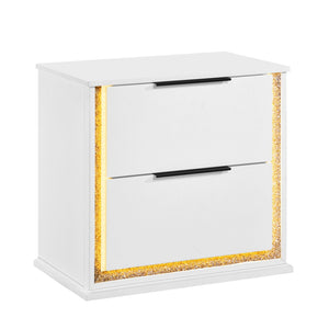 English Elm Contemporary Glam White Wood Nightstand with Rgb Led Lighting and Two Dovetail Drawers B011P458599