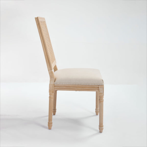 English Elm French Country Dining Chairs Set Of 2, Elegant Upholstered Rattan Back For Dining & Living Spaces W3426P324535