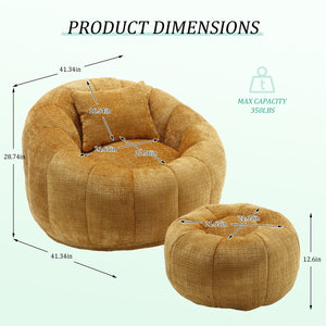 English Elm UNITED Cloud-Luxe Chenille Memory Foam Bean Bag Chair with Ottoman and Pillow for Ultimate Comfort Yellow W1568P361698