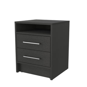 English Elm Eastover Melamine Nightstand with Two Smooth-Glide Drawers, Open Shelf, Durable Black Finish for Bedroom B128P227632