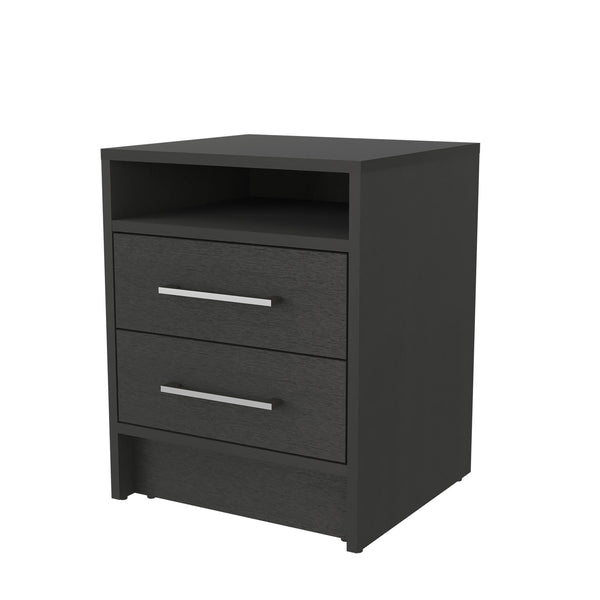 English Elm Eastover Melamine Nightstand with Two Smooth-Glide Drawers, Open Shelf, Durable Black Finish for Bedroom B128P227632