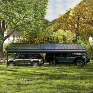 English Elm Campcraft Double Vehicle Steel Carport Uv Protected Snow Rated Outdoor Shelter W1598S00025
