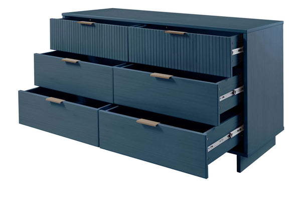 English Elm Granville 55" Dresser In Midnight Blue - Stylish 6-Drawer Storage With Glam Hardware & Modern Design B365S00089