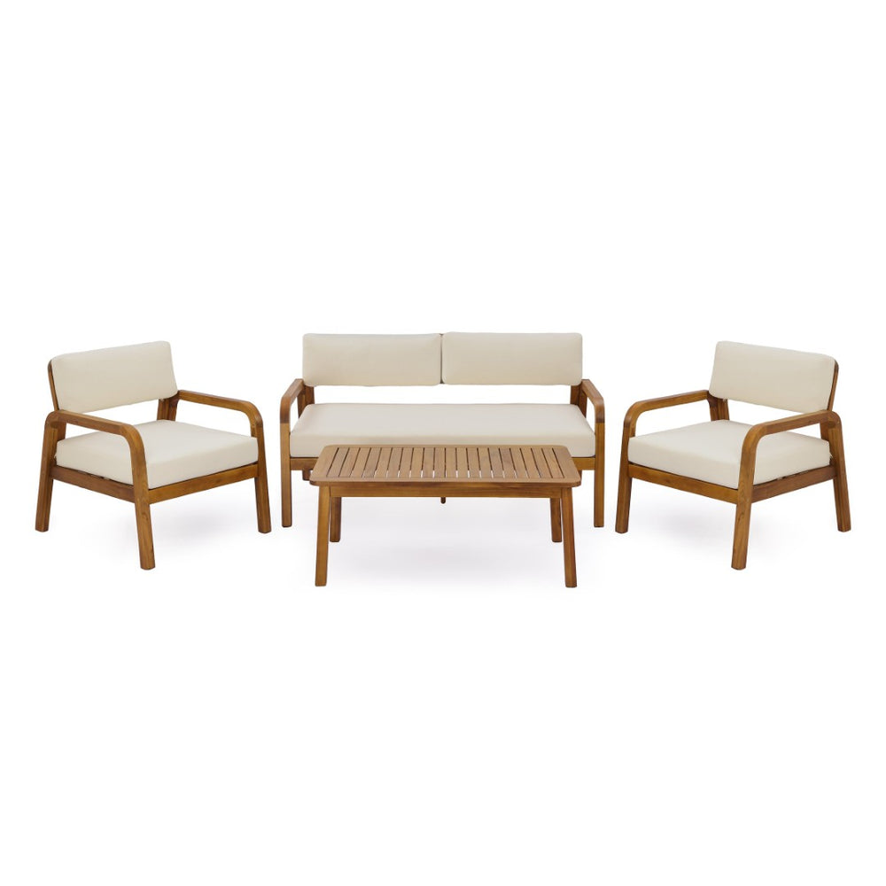 English Elm 4-pieces Acacia Wood Outdoor Conversation Set with Loveseat Chairs and Coffee Table N768P382499T_N768P382498T_2