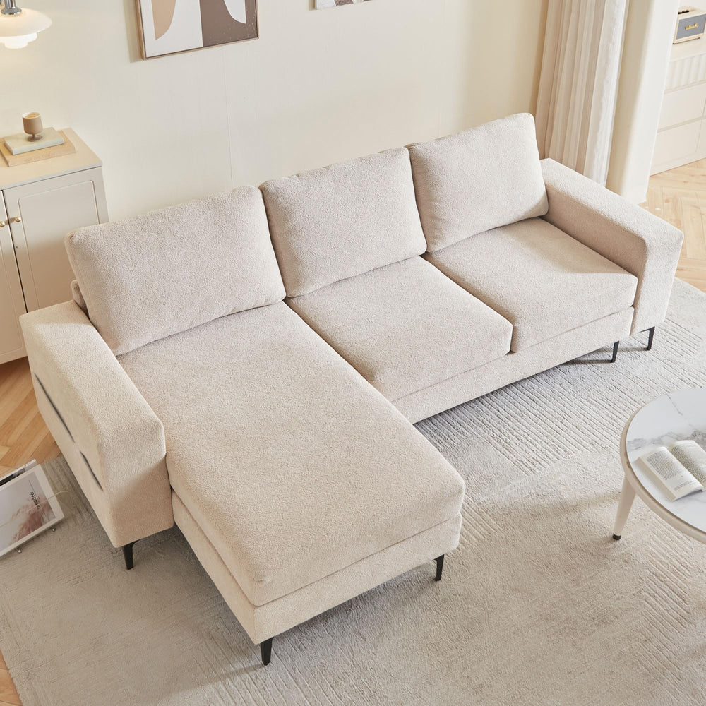 English Elm 97" Convertible L Shaped Sectional Sofa with Corduroy Upholstery, Left Chaise, Durable Cozy Beige W791P241213