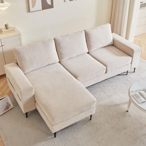 English Elm 97" Convertible L Shaped Sectional Sofa with Corduroy Upholstery, Left Chaise, Durable Cozy Beige W791P241213