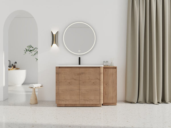 English Elm 52'' Freestanding Bathroom Vanity Oak Finish Ceramic Sink Soft Close Storage Cabinet W999S00513