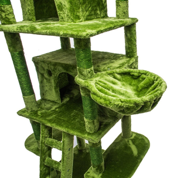 English Elm Large 7 Tier Plush Cat Tree with Dual Condos Hammock Sisal Posts for Multi Cat Homes Green W1578P447622