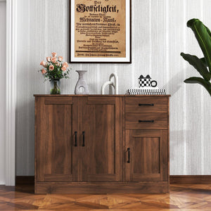 English Elm Modern Wood Buffet Sideboard with 3 Doors, 2 Drawers & Adjustable Shelves – 43.3" Multifunctional Storage Console for Dining, Entryway, Living Room W331P242454