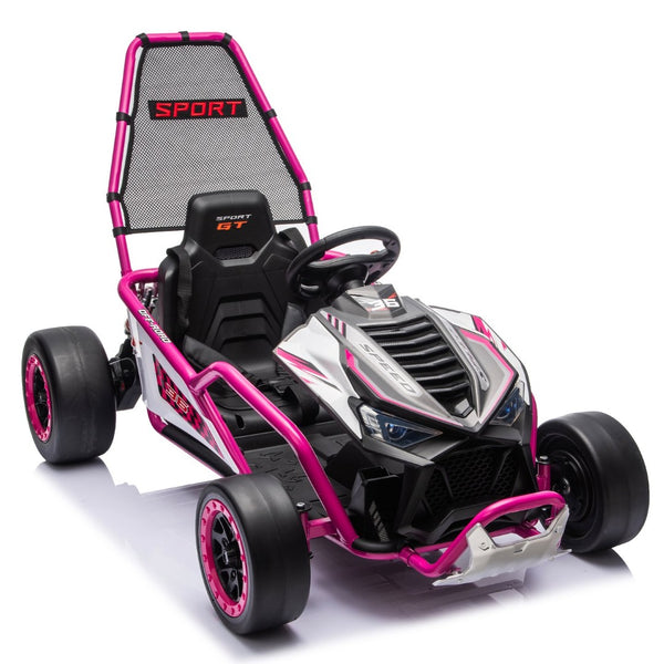 English Elm 24v Dual Motor Kids Go Kart with Drift Mode Roll Cage and Rear Suspension Ages 6 to 12 Rose Pink W1578P454058