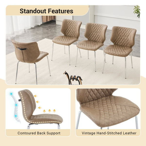 English Elm Dark Oil Waxed Faux Leather Dining Chair Set with Diamond Tufted High Back Metal Legs W3493P444879
