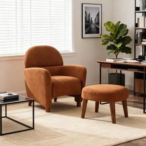 English Elm Modern Upholstered Accent Chair with Ottoman Set for Cozy Reading Nooks and Small Spaces Orange W2085P382557