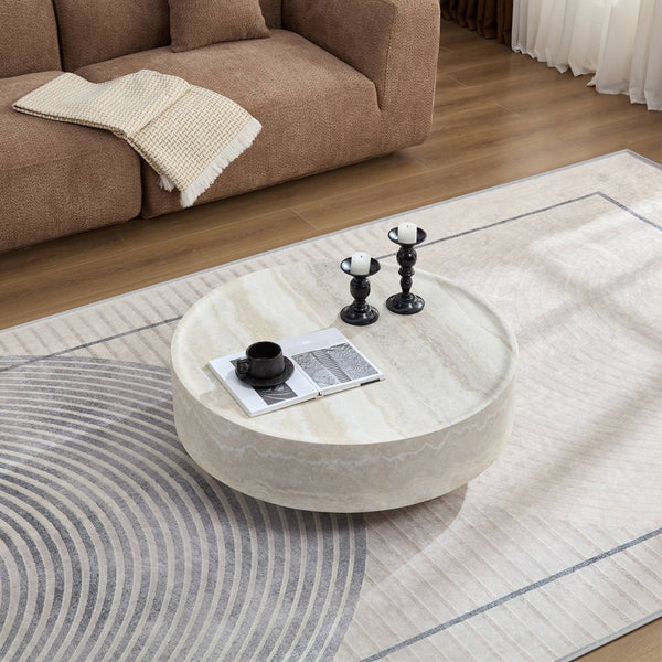 English Elm Round Fiberglass Coffee Table Sculptural Minimalist Design for Modern Living Rooms W2085P374193