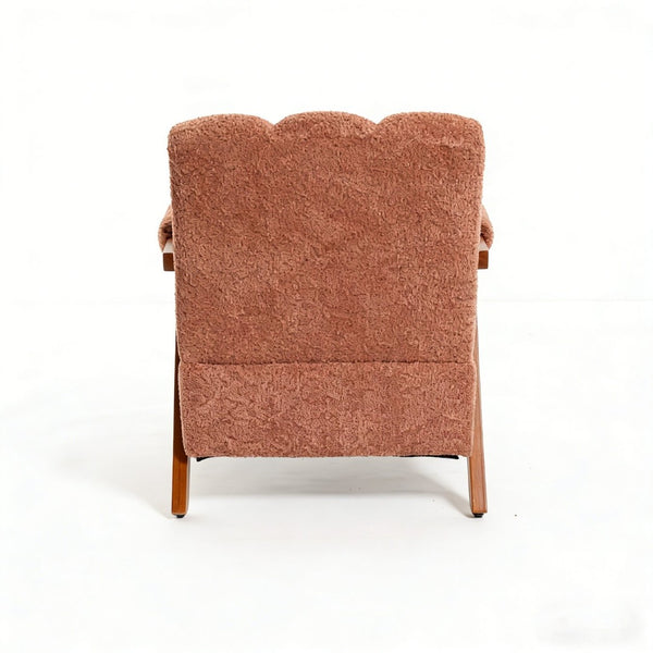 English Elm Mid-century Modern Chenille Lounge Chair Set Oak Frame Cloud Silhouette Living Room Rust Red W1170S00049