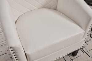 English Elm chair Quilted Diamond-Back Accent Chair with Nailhead Trim, Soft Tactile Upholstery & Solid Wood Legs White PU W3515P327000