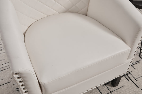 English Elm chair Quilted Diamond-Back Accent Chair with Nailhead Trim, Soft Tactile Upholstery & Solid Wood Legs White PU W3515P327000