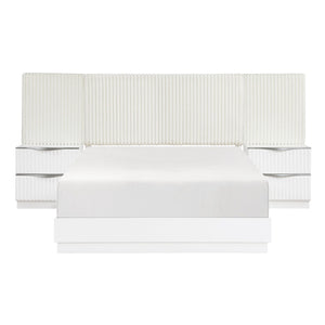 English Elm Luxurious Pearl White California King Bedroom Set with Faux Fur Headboard Wall Panel B011S02281