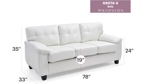 English Elm Gallant PU Sofa with Removable Backs for Easy Delivery, Hardwood Frame, Pocketed Coil Cushions Comfort White 32.7 L x 20.9 W x 24.4 H B078S00122