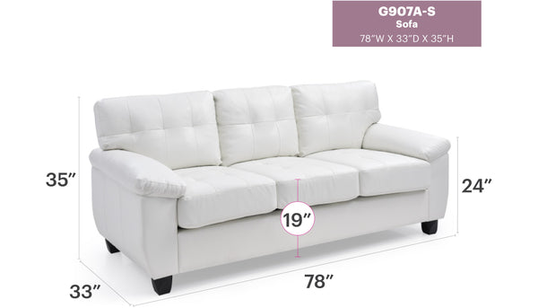English Elm Gallant PU Sofa with Removable Backs for Easy Delivery, Hardwood Frame, Pocketed Coil Cushions Comfort White 32.7 L x 20.9 W x 24.4 H B078S00122