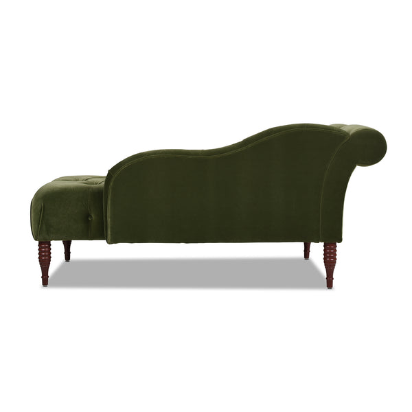 English Elm Jennifer Taylor Home - Samuel Tufted Roll Arm Chaise Lounge in Lux Velvet Upholstery with Kiln-Dried Hardwood Frame and Plush Support Olive Green B2719P238293