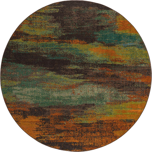 Unique Loom Jardin Lilly Machine Made Abstract Rug Multi, Beige/Brown/Gold/Light Blue/Orange 8' 0" x 8' 0"