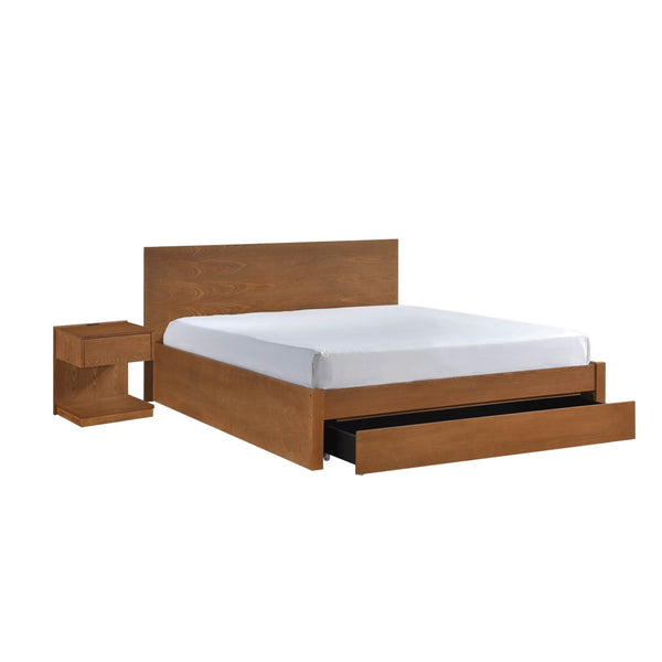 English Elm Queen Wire-brushed Wood Platform Bed with Underside Drawer and Tall Panel Headboard B011S02501